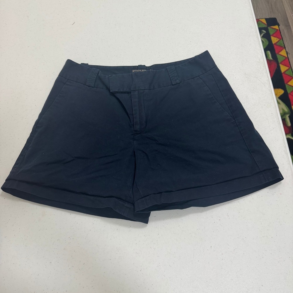 Banana Republic Martin Fit Navy Blue Chino Shorts Size 6 Cuffed Hem Mid Rise